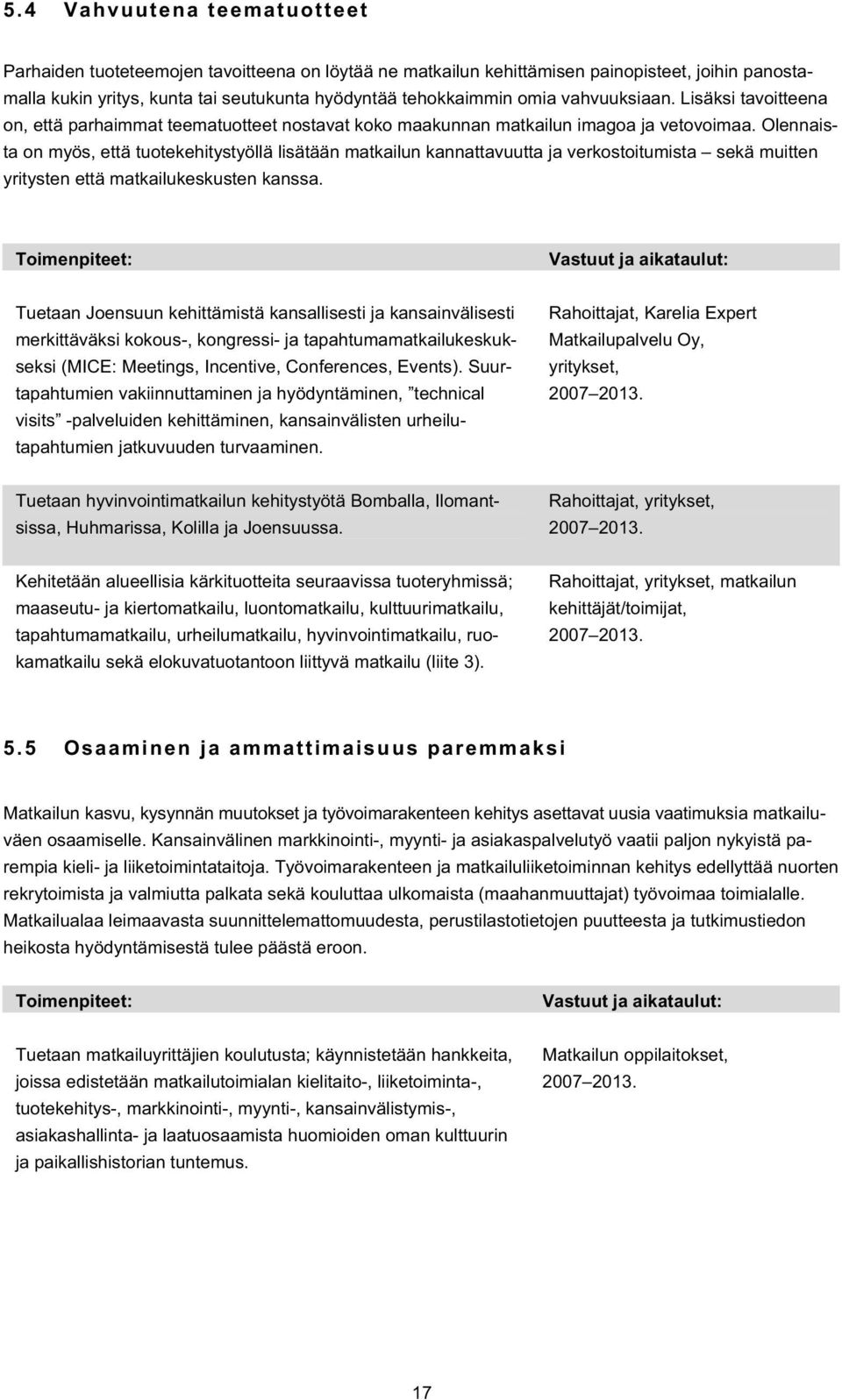 Olennaista on myös, että tuotekehitystyöllä lisätään matkailun kannattavuutta ja verkostoitumista sekä muitten yritysten että matkailukeskusten kanssa.