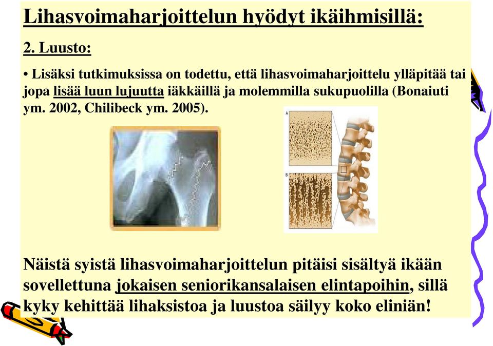 lujuutta iäkkäillä ja molemmilla sukupuolilla (Bonaiuti ym. 2002, Chilibeck ym. 2005).