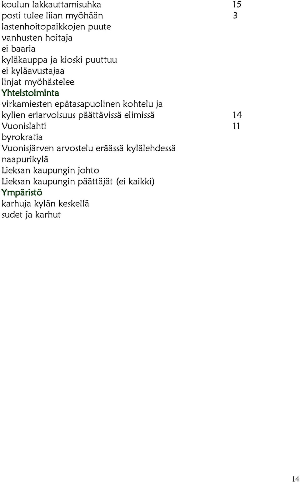 ja kylien eriarvoisuus päättävissä elimissä 14 Vuonislahti 11 byrokratia Vuonisjärven arvostelu eräässä kylälehdessä