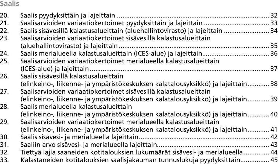 Saalis merialueella kalastusalueittain (ICES-alue) ja lajeittain... 36 25. Saalisarvioiden variaatiokertoimet merialueella kalastusalueittain (ICES-alue) ja lajeittain... 37 26.