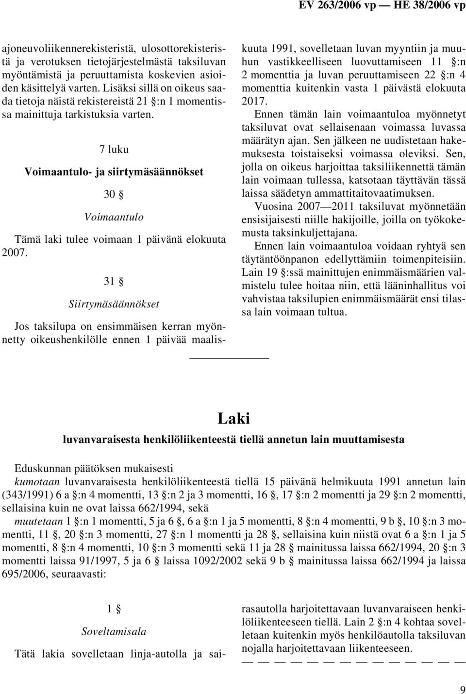 7 luku Voimaantulo- ja siirtymäsäännökset 30 Voimaantulo Tämä laki tulee voimaan 1 päivänä elokuuta 2007.