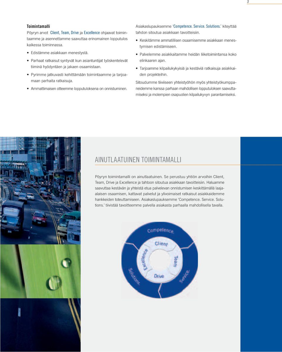 Ammattimaisen otteemme lopputuloksena on onnistuminen. Asiakaslupauksemme Competence. Service. Solutions. kiteyttää tahdon sitoutua asiakkaan tavoitteisiin.
