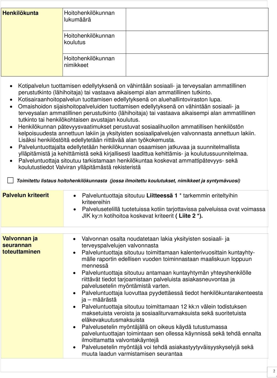 Omaishoidon sijaishoitopalveluiden tuottamisen edellytyksenä on vähintään sosiaali- ja terveysalan ammatillinen perustutkinto (lähihoitaja) tai vastaava aikaisempi alan ammatillinen tutkinto tai