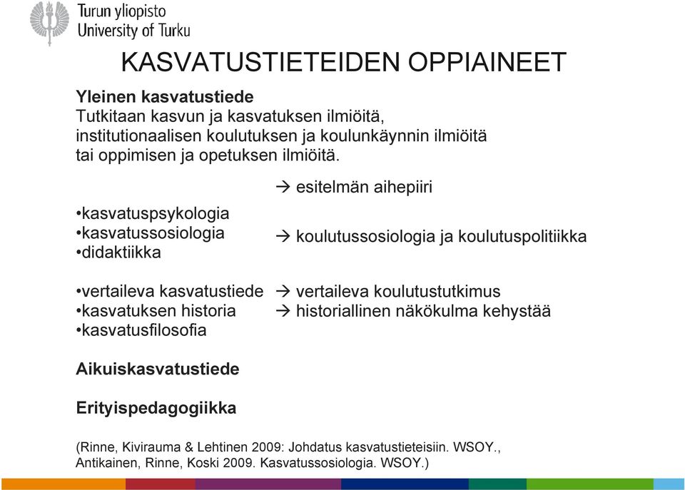 kasvatuspsykologia kasvatussosiologia didaktiikka vertaileva kasvatustiede kasvatuksen historia kasvatusfilosofia esitelmän aihepiiri
