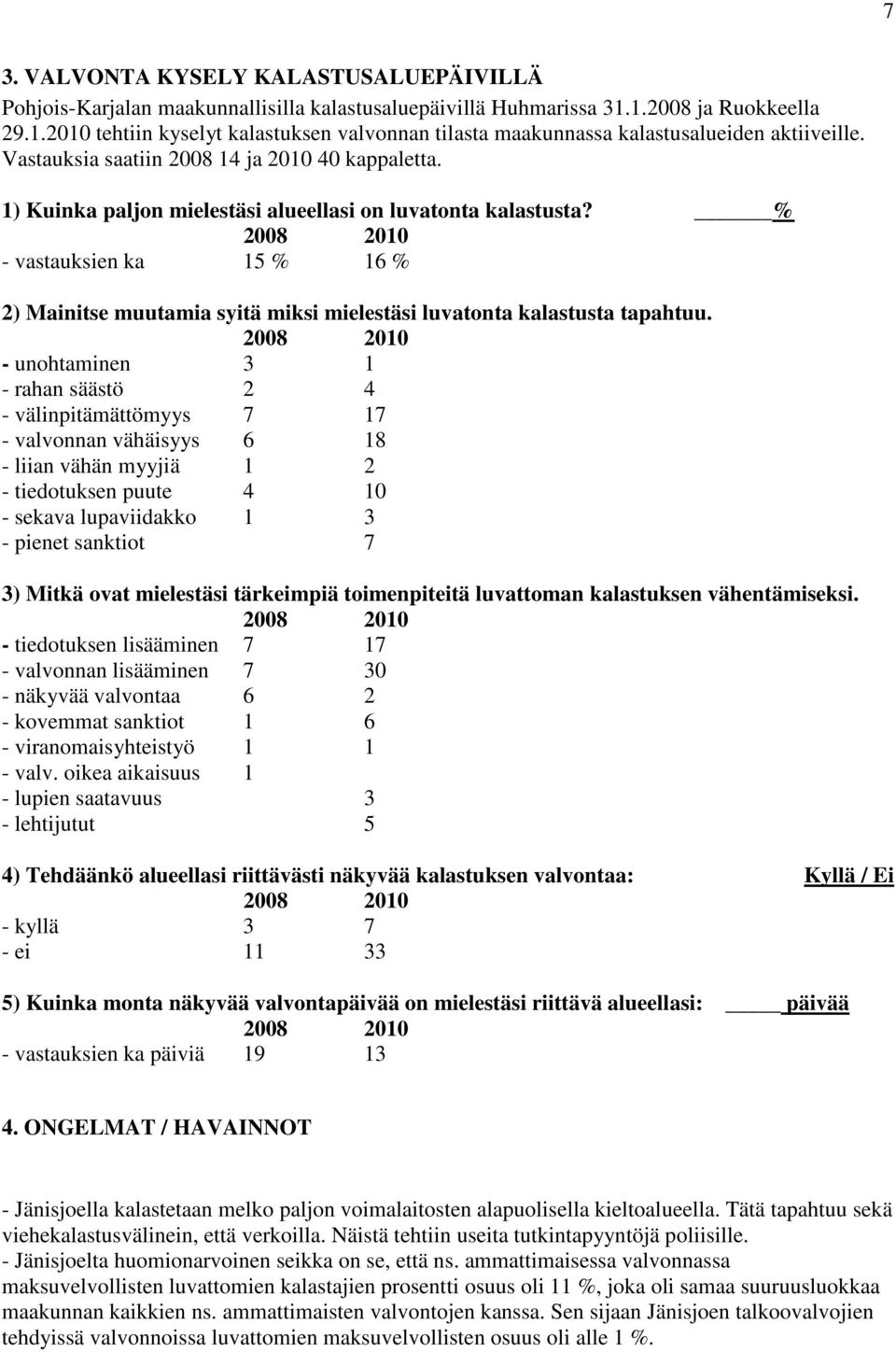 1) Kuinka paljon mielestäsi alueellasi on luvatonta kalastusta? % - vastauksien ka 15 % 16 % 2) Mainitse muutamia syitä miksi mielestäsi luvatonta kalastusta tapahtuu.