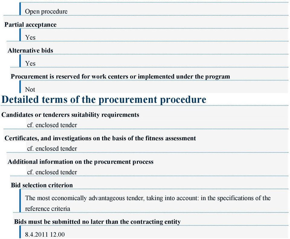 enclosed tender Certificates, and investigations on the basis of the fitness assessment cf.