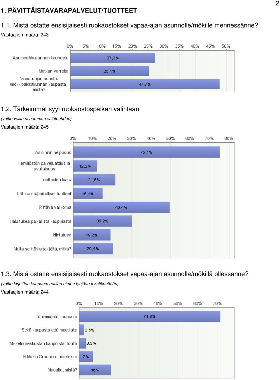 3 1.2. Tärkeimmät syyt ruokaostospaikan valintaan (voitte valita useamman vaihtoehdon) 5 1.3. Mistä ostatte ensisijaisesti ruokaostokset vapaa-ajan asunnolla/mökillä ollessanne?