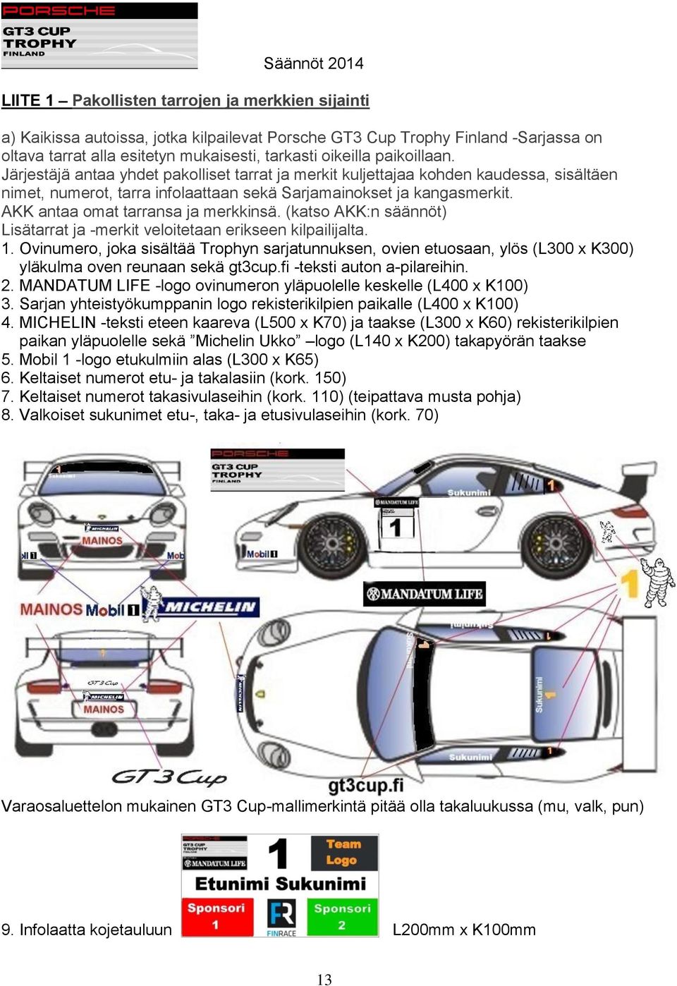 AKK antaa omat tarransa ja merkkinsä. (katso AKK:n säännöt) Lisätarrat ja -merkit veloitetaan erikseen kilpailijalta. 1.
