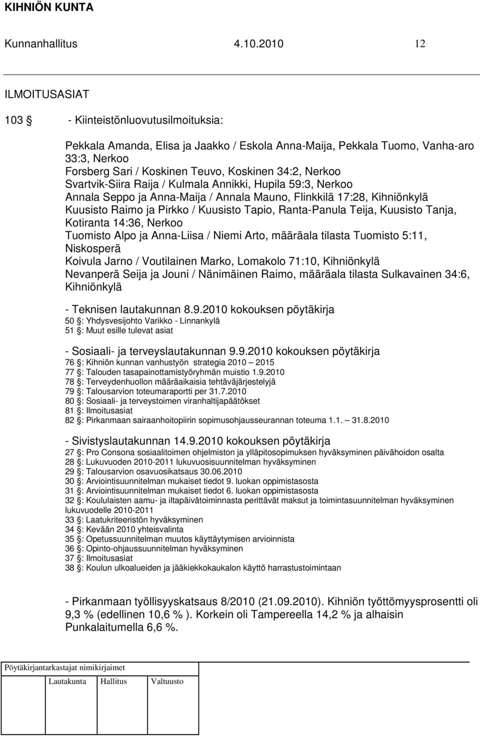 Nerkoo Svartvik-Siira Raija / Kulmala Annikki, Hupila 59:3, Nerkoo Annala Seppo ja Anna-Maija / Annala Mauno, Flinkkilä 17:28, Kihniönkylä Kuusisto Raimo ja Pirkko / Kuusisto Tapio, Ranta-Panula