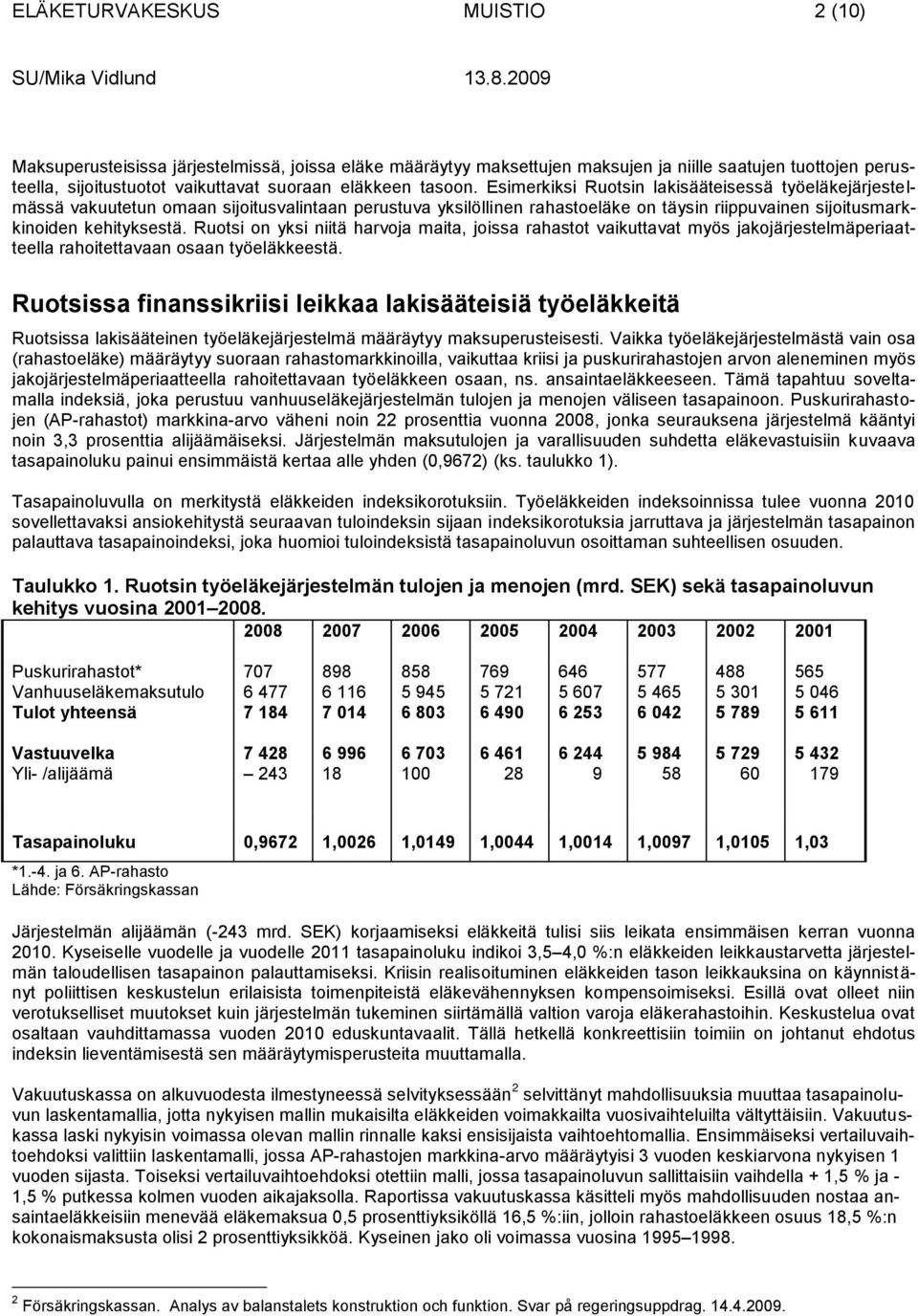 Ruotsi on yksi niitä harvoja maita, joissa rahastot vaikuttavat myös jakojärjestelmäperiaatteella rahoitettavaan osaan työeläkkeestä.