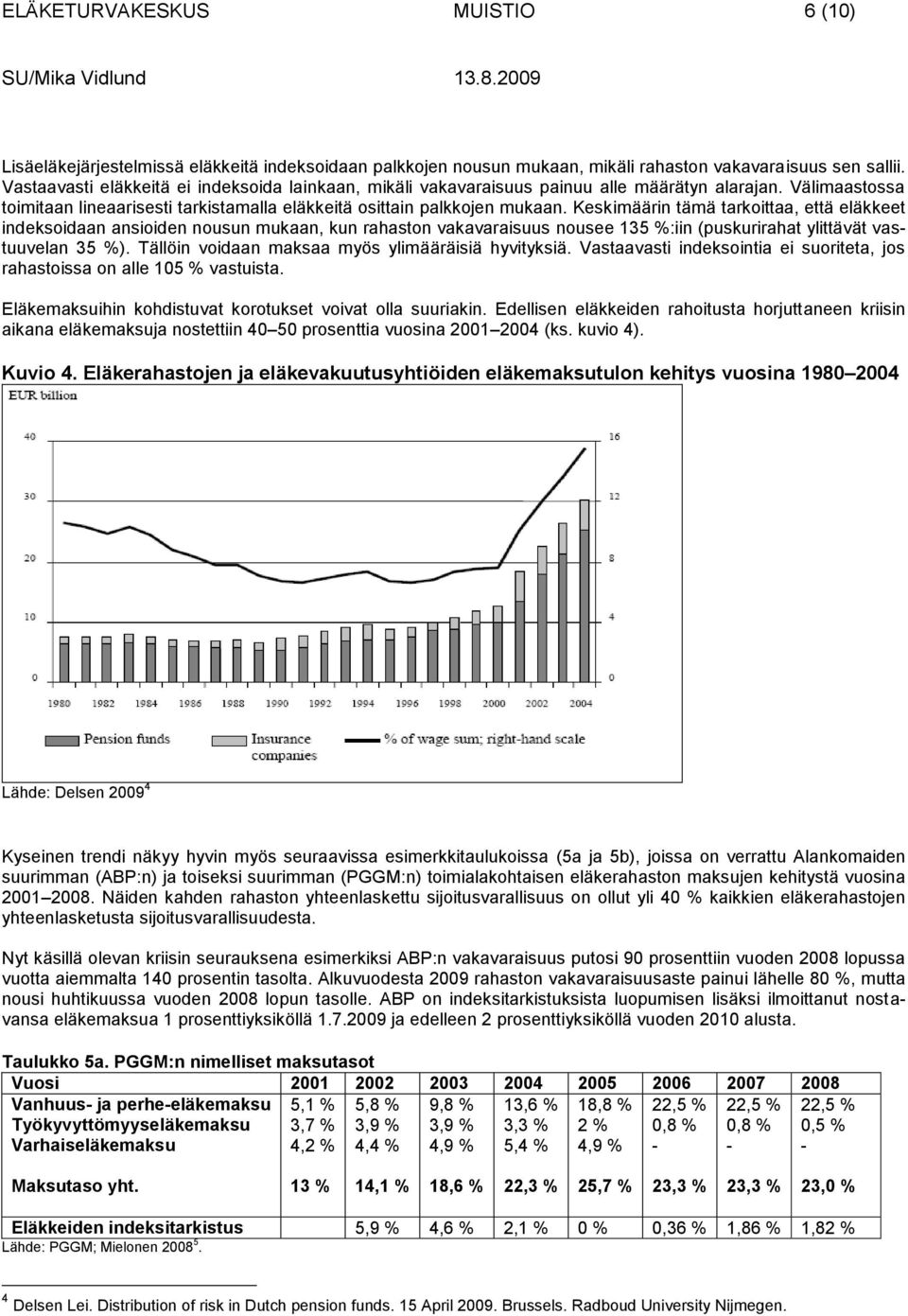 Keskimäärin tämä tarkoittaa, että eläkkeet indeksoidaan ansioiden nousun mukaan, kun rahaston vakavaraisuus nousee 135 %:iin (puskurirahat ylittävät vastuuvelan 35 %).