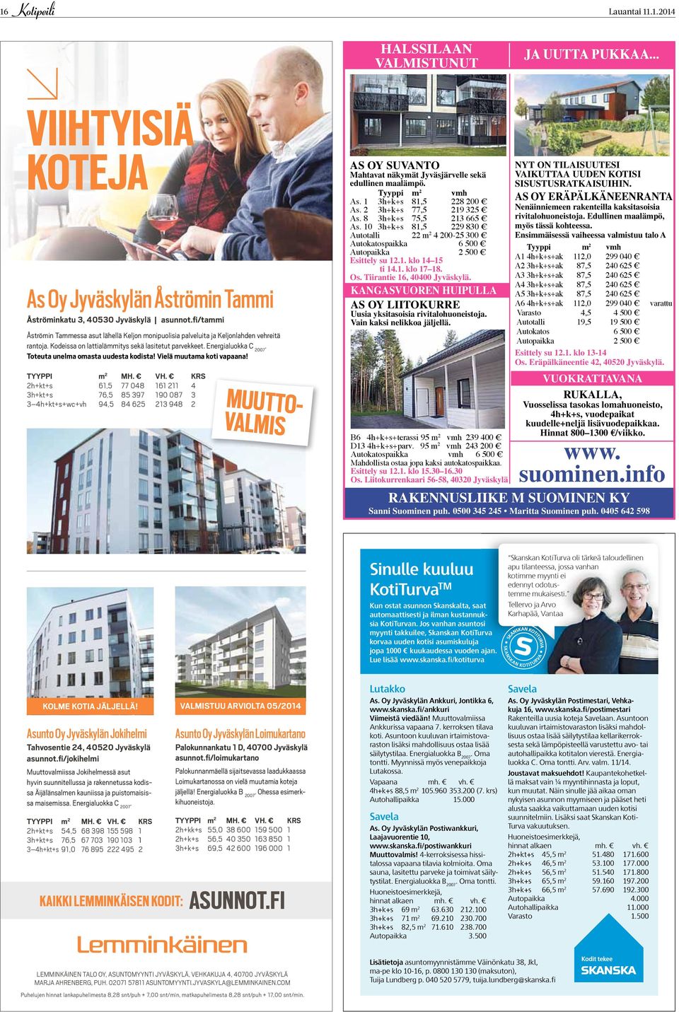 Toteuta unelma omasta uudesta kodista! Vielä muutama koti vapaana! TYYPPI m 2 MH. VH.