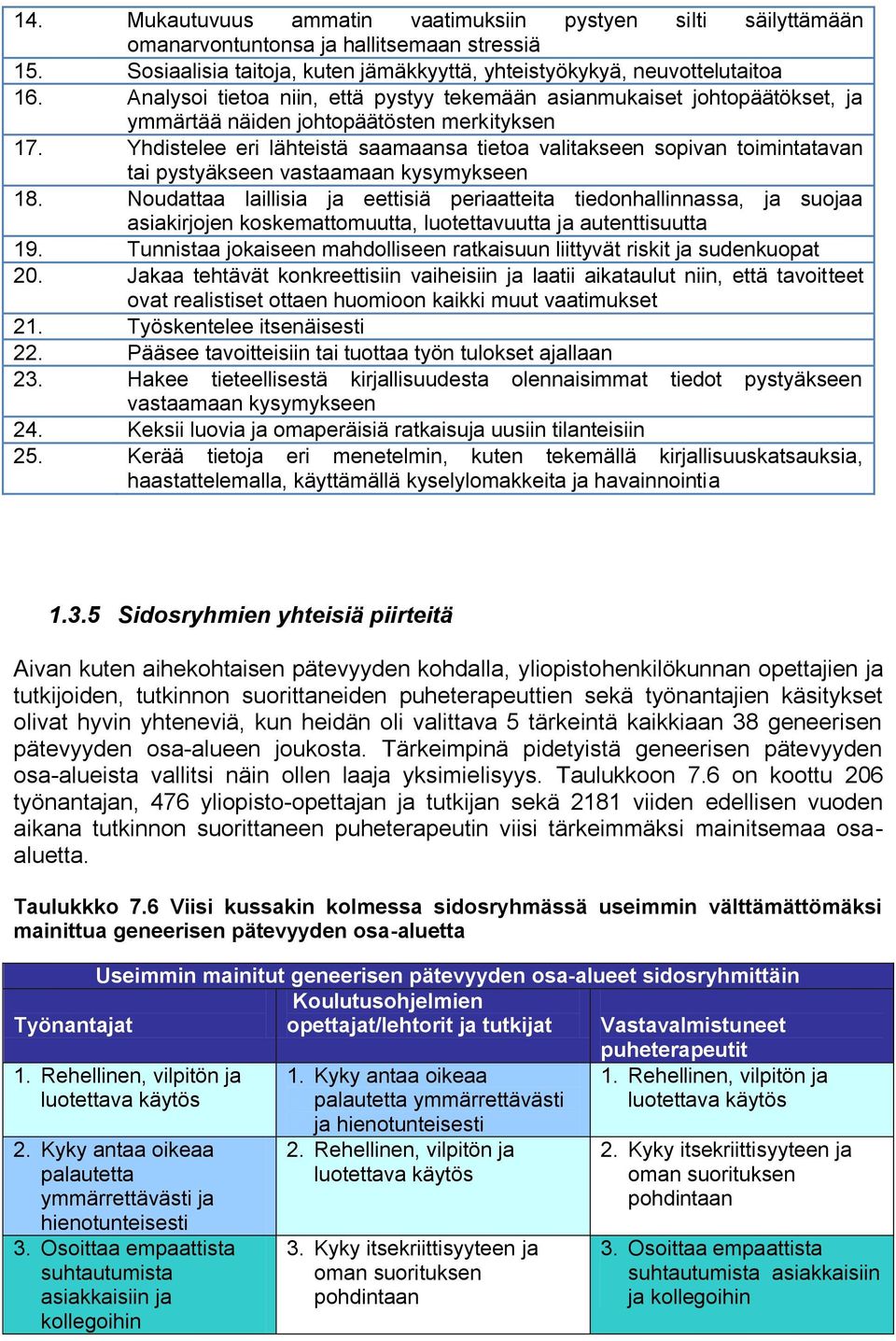 Yhdistelee eri lähteistä saamaansa tietoa valitakseen sopivan toimintatavan tai pystyäkseen vastaamaan kysymykseen 18.