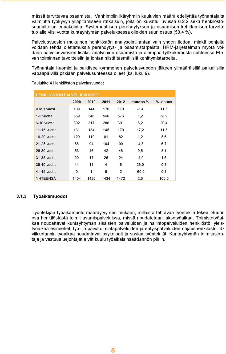 Palvelusvuosien mukainen henkilöstön analysointi antaa vain yhden tiedon, minkä pohjalta voidaan tehdä olettamuksia perehdytys- ja osaamistarpeista.