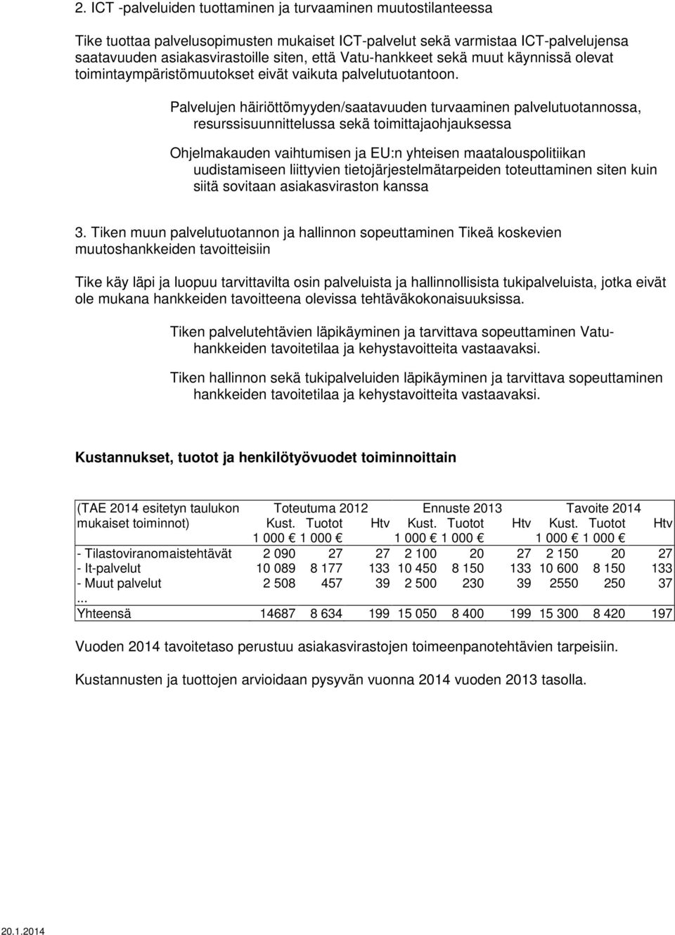 Palvelujen häiriöttömyyden/saatavuuden turvaaminen palvelutuotannossa, resurssisuunnittelussa sekä toimittajaohjauksessa Ohjelmakauden vaihtumisen ja EU:n yhteisen maatalouspolitiikan uudistamiseen