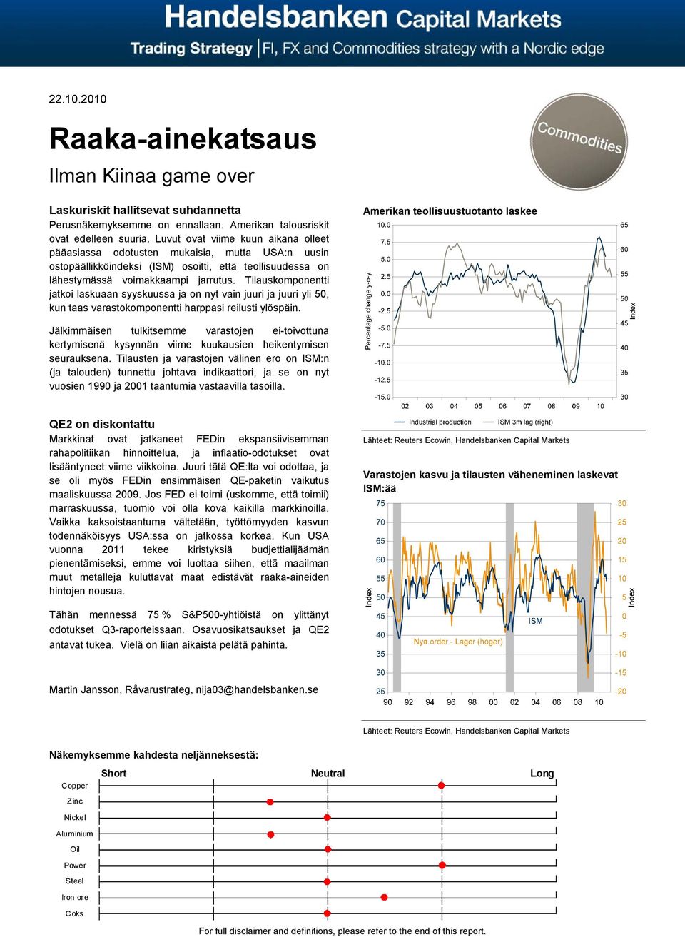 Tilauskomponentti jatkoi laskuaan syyskuussa ja on nyt vain juuri ja juuri yli 50, kun taas varastokomponentti harppasi reilusti ylöspäin.