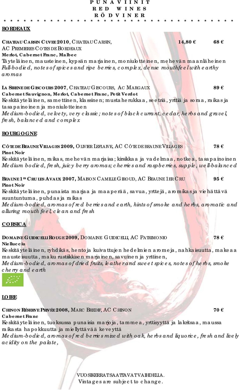 MARGAUX 89 Cabernet Sauvignon, Merlot, Cabernet Franc, Petit Verdot Keskitäyteläinen, samettinen, klassinen; mustaherukkaa, seetriä, yrttiä ja soraa, raikas ja tasapainoinen ja moniulotteinen