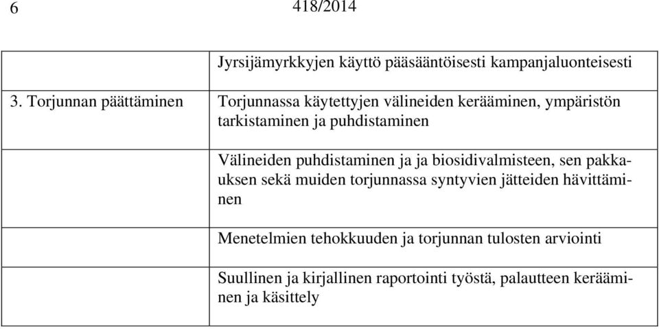 Välineiden puhdistaminen ja ja biosidivalmisteen, sen pakkauksen sekä muiden torjunnassa syntyvien jätteiden