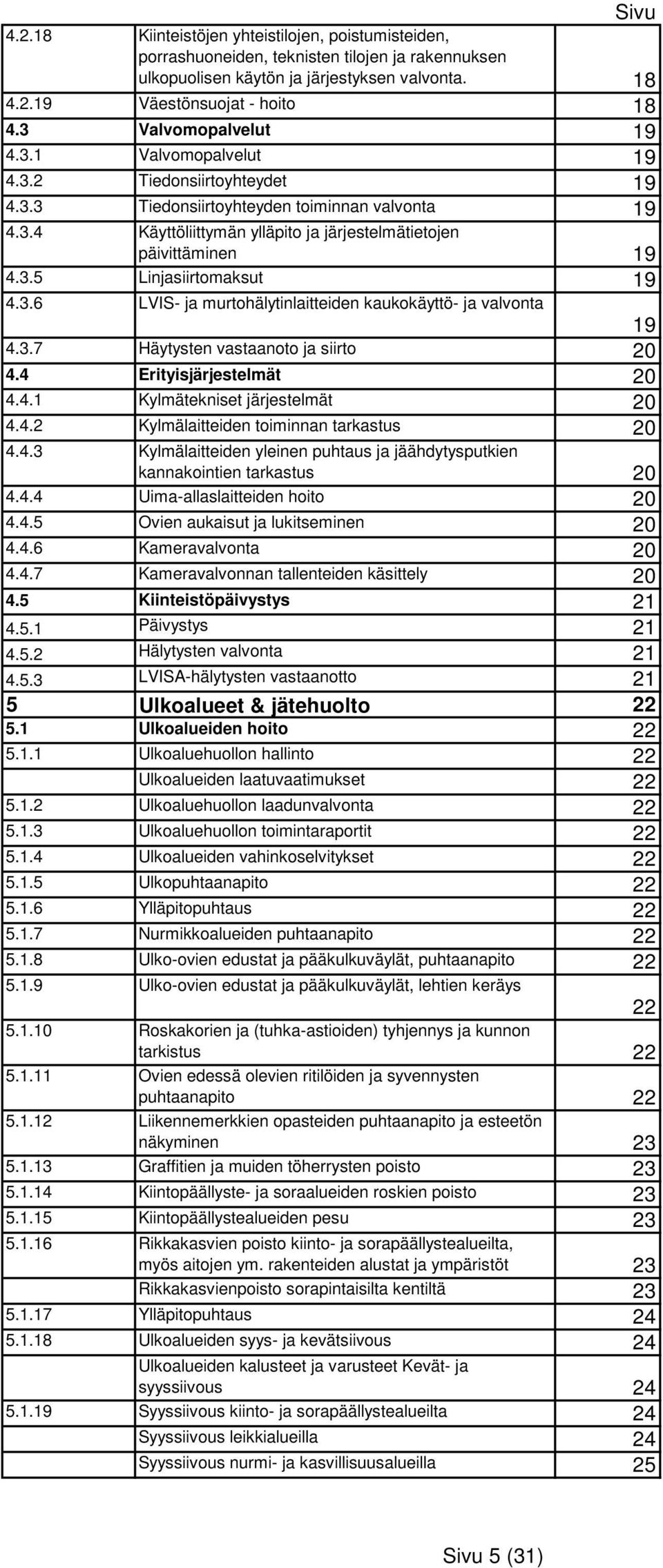 3.6 LVIS- ja murtohälytinlaitteiden kaukokäyttö- ja valvonta 19 4.3.7 Häytysten vastaanoto ja siirto 20 4.4 Erityisjärjestelmät 20 4.4.1 Kylmätekniset järjestelmät 20 4.4.2 Kylmälaitteiden toiminnan tarkastus 20 4.