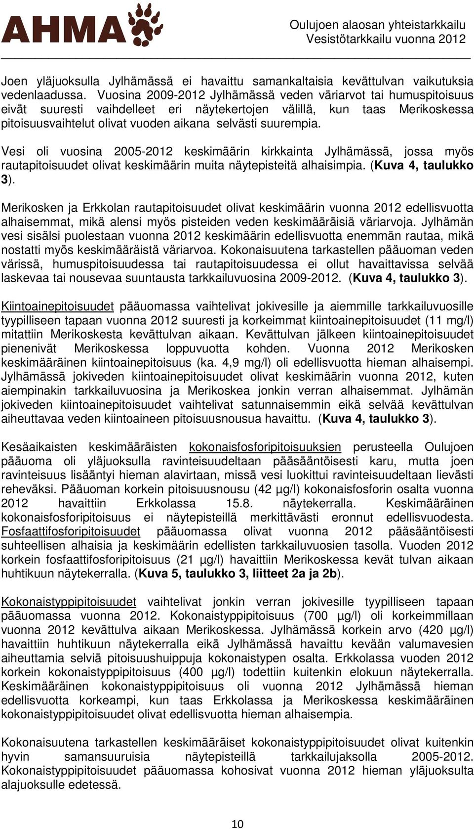 Vesi oli vuosina 25-212 keskimäärin kirkkainta Jylhämässä, jossa myös rautapitoisuudet olivat keskimäärin muita näytepisteitä alhaisimpia. (Kuva 4, taulukko 3).