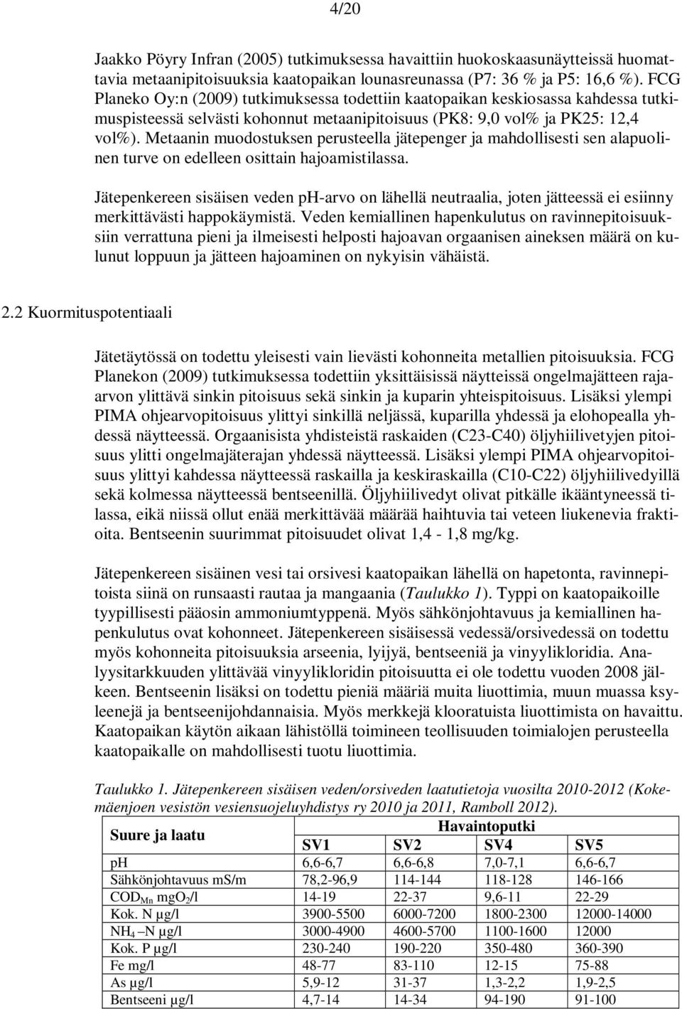 Metaanin muodostuksen perusteella jätepenger ja mahdollisesti sen alapuolinen turve on edelleen osittain hajoamistilassa.