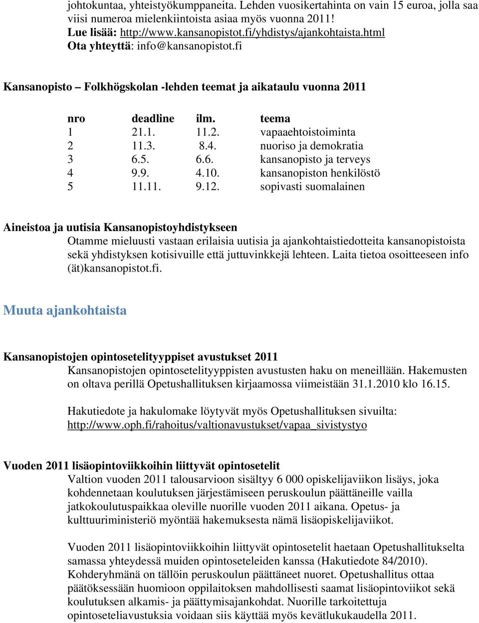 nuoriso ja demokratia 3 6.5. 6.6. kansanopisto ja terveys 4 9.9. 4.10. kansanopiston henkilöstö 5 11.11. 9.12.