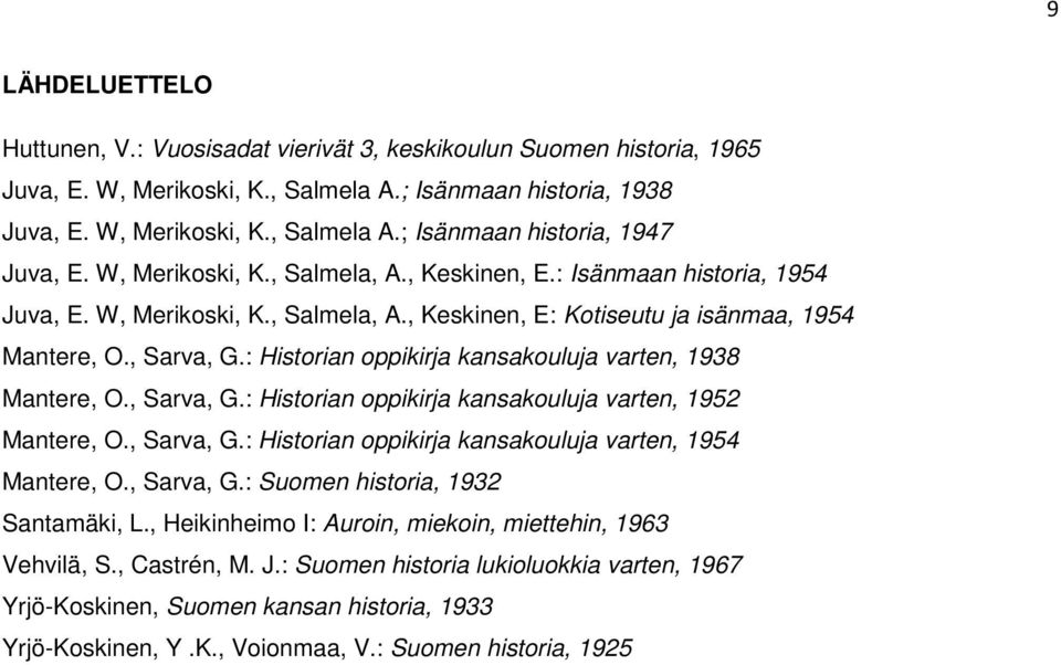 : Historian oppikirja kansakouluja varten, 1938 Mantere, O., Sarva, G.: Historian oppikirja kansakouluja varten, 1952 Mantere, O., Sarva, G.: Historian oppikirja kansakouluja varten, 1954 Mantere, O.