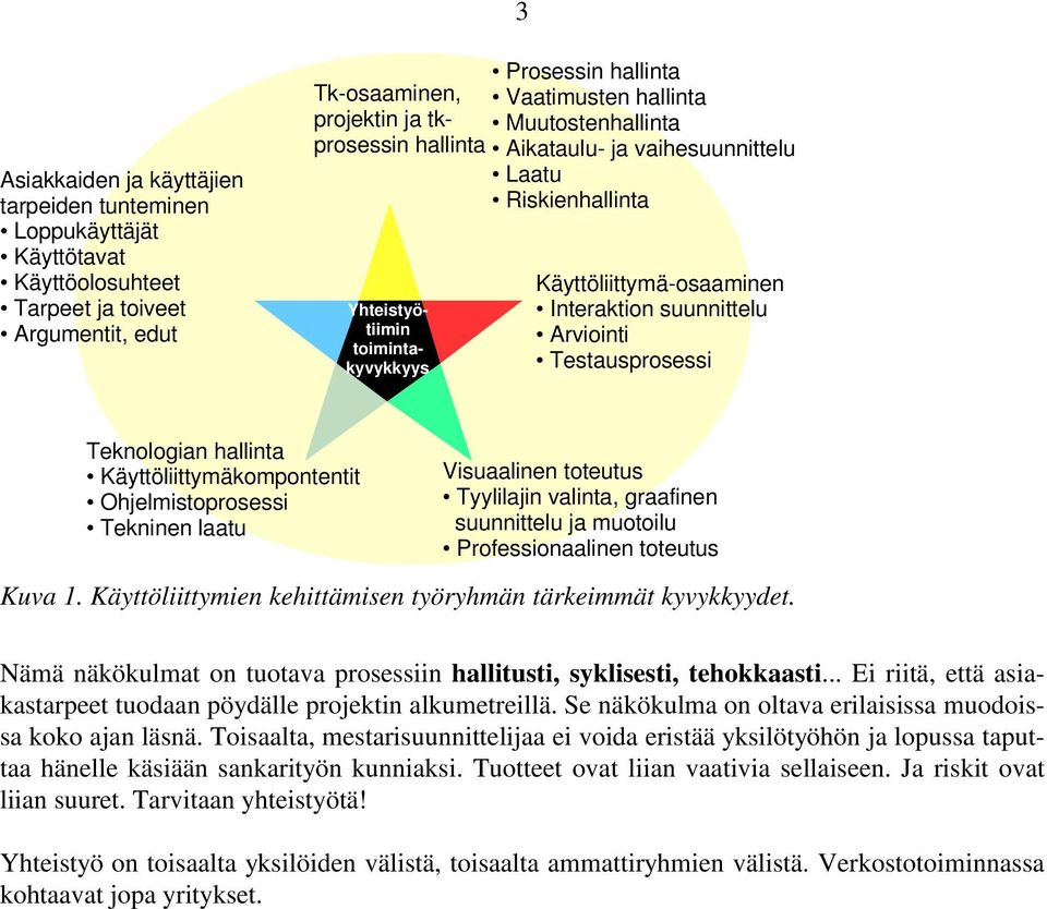 Testausprosessi Teknologian hallinta Käyttöliittymäkompontentit Ohjelmistoprosessi Tekninen laatu Visuaalinen toteutus Tyylilajin valinta, graafinen suunnittelu ja muotoilu Professionaalinen toteutus