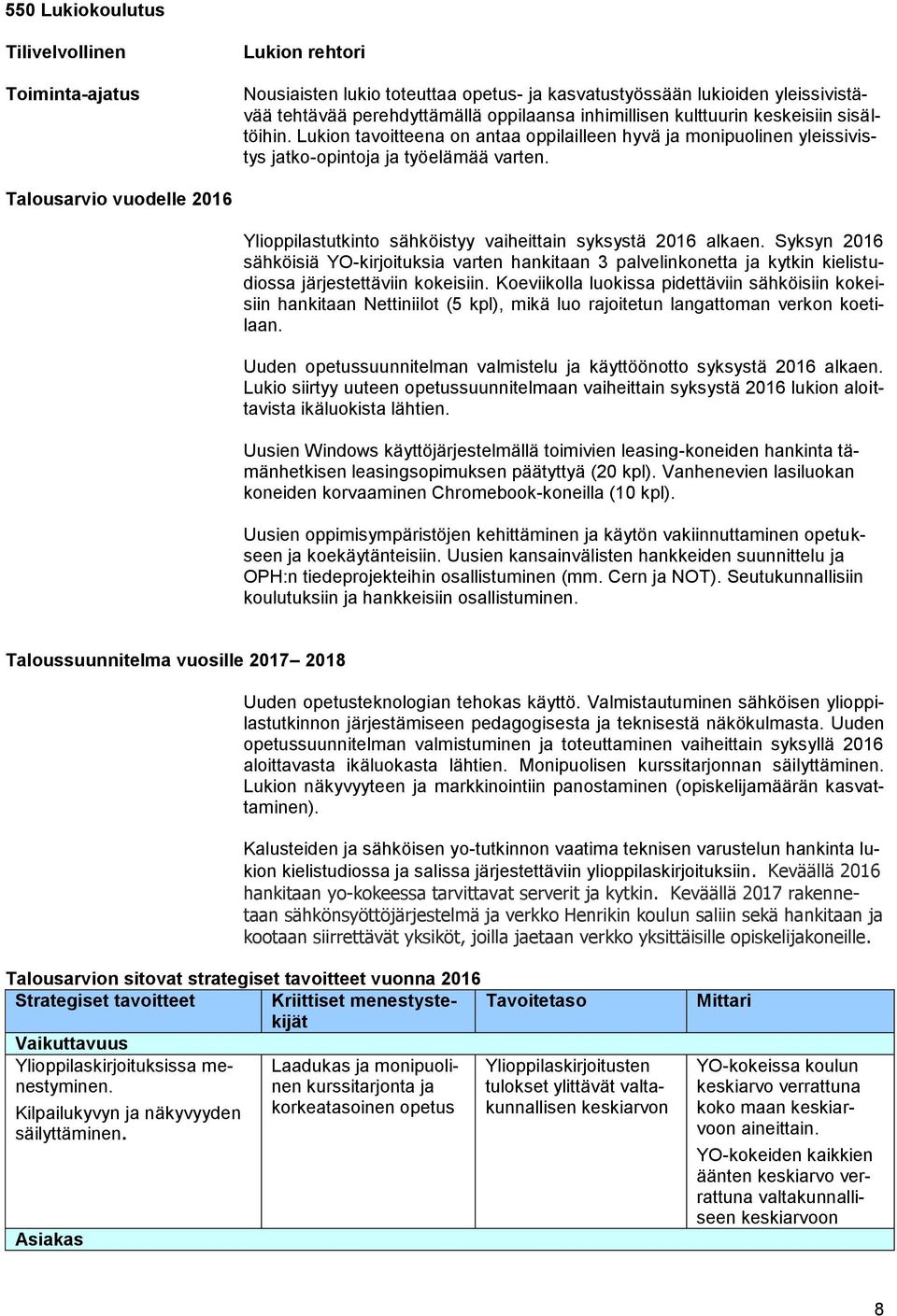 Talousarvio vuodelle 2016 Ylioppilastutkinto sähköistyy vaiheittain syksystä 2016 alkaen.