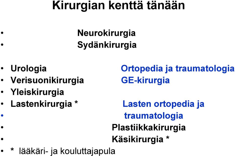 Yleiskirurgia Lastenkirurgia * Lasten ortopedia ja