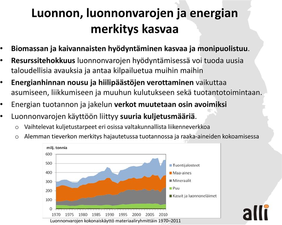 vaikuttaa asumiseen, liikkumiseen ja muuhun kulutukseen sekä tuotantotoimintaan.