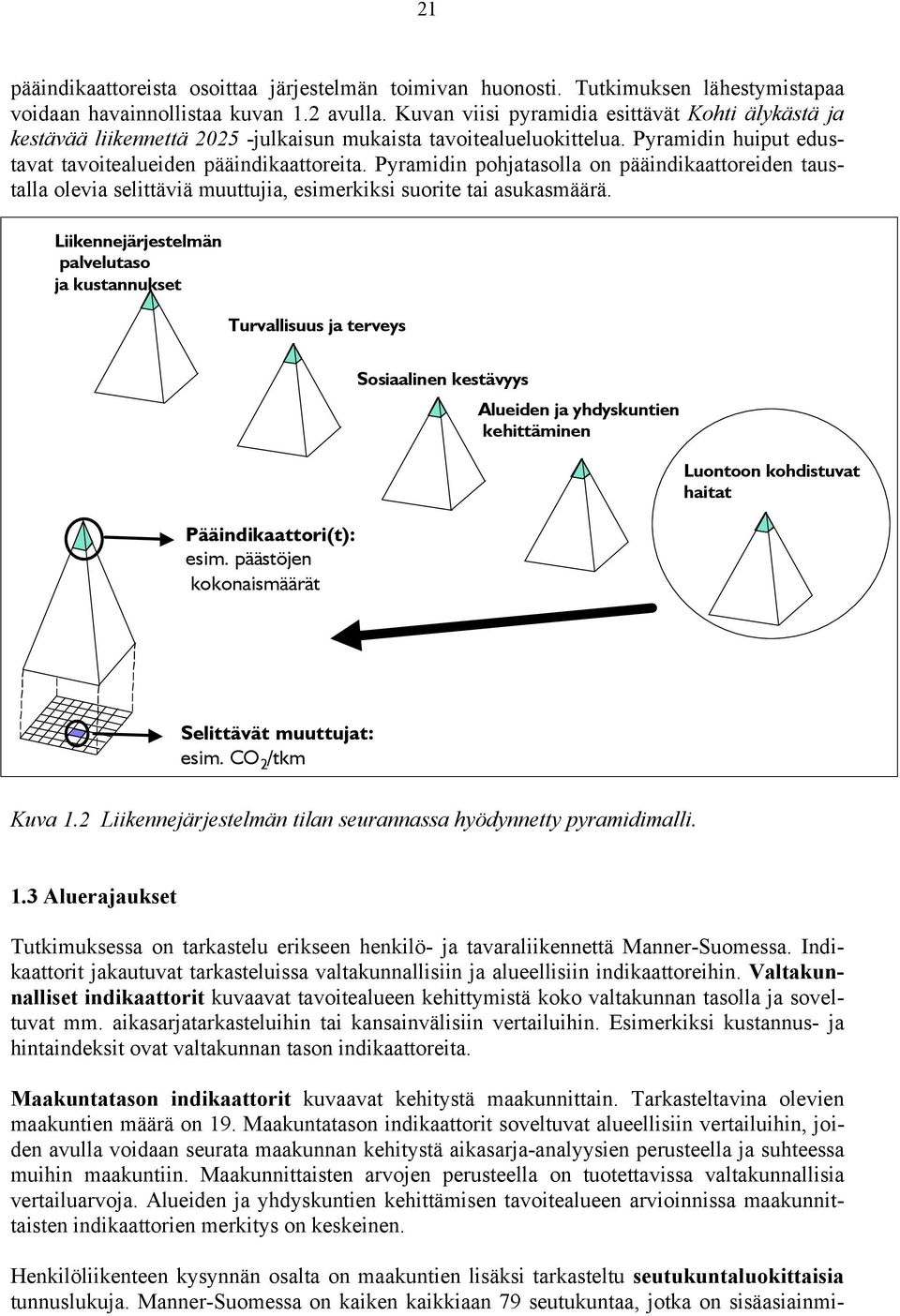 Pyramidin pohjatasolla on pääindikaattoreiden taustalla olevia selittäviä muuttujia, esimerkiksi suorite tai asukasmäärä.