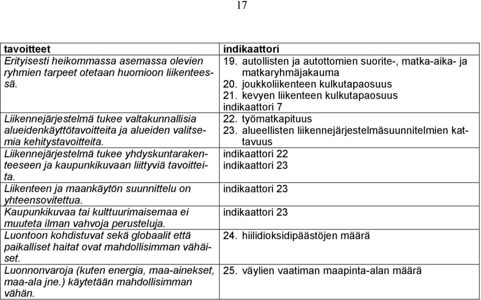 Liikennejärjestelmä tukee yhdyskuntarakenteeseen ja kaupunkikuvaan liittyviä tavoitteita. Liikenteen ja maankäytön suunnittelu on yhteensovitettua.