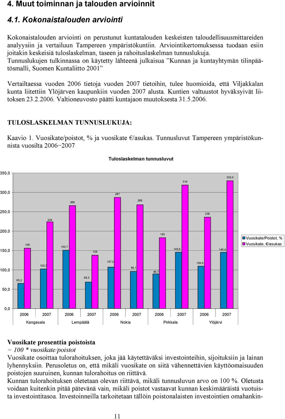 Arviointikertomuksessa tuodaan esiin joitakin keskeisiä tuloslaskelman, taseen ja rahoituslaskelman tunnuslukuja.