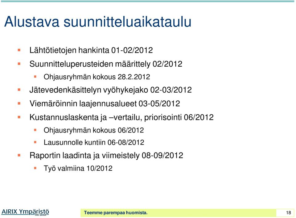 .2.2012 Jätevedenkäsittelyn vyöhykejako 02-03/2012 Viemäröinnin laajennusalueet 03-05/2012