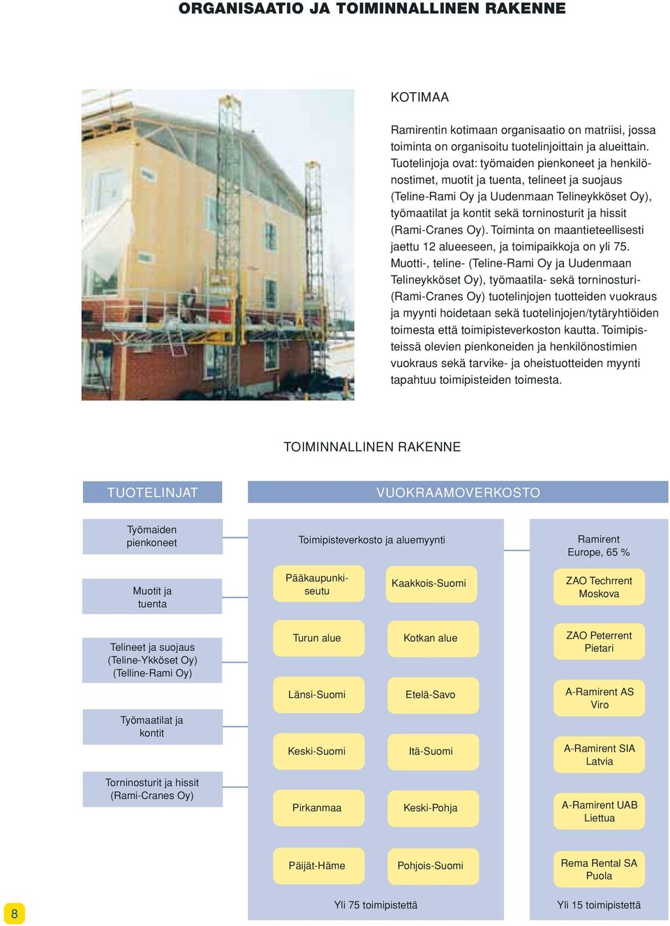 (Rami-Cranes Oy). Toiminta on maantieteellisesti jaettu 12 alueeseen, ja toimipaikkoja on yli 75.