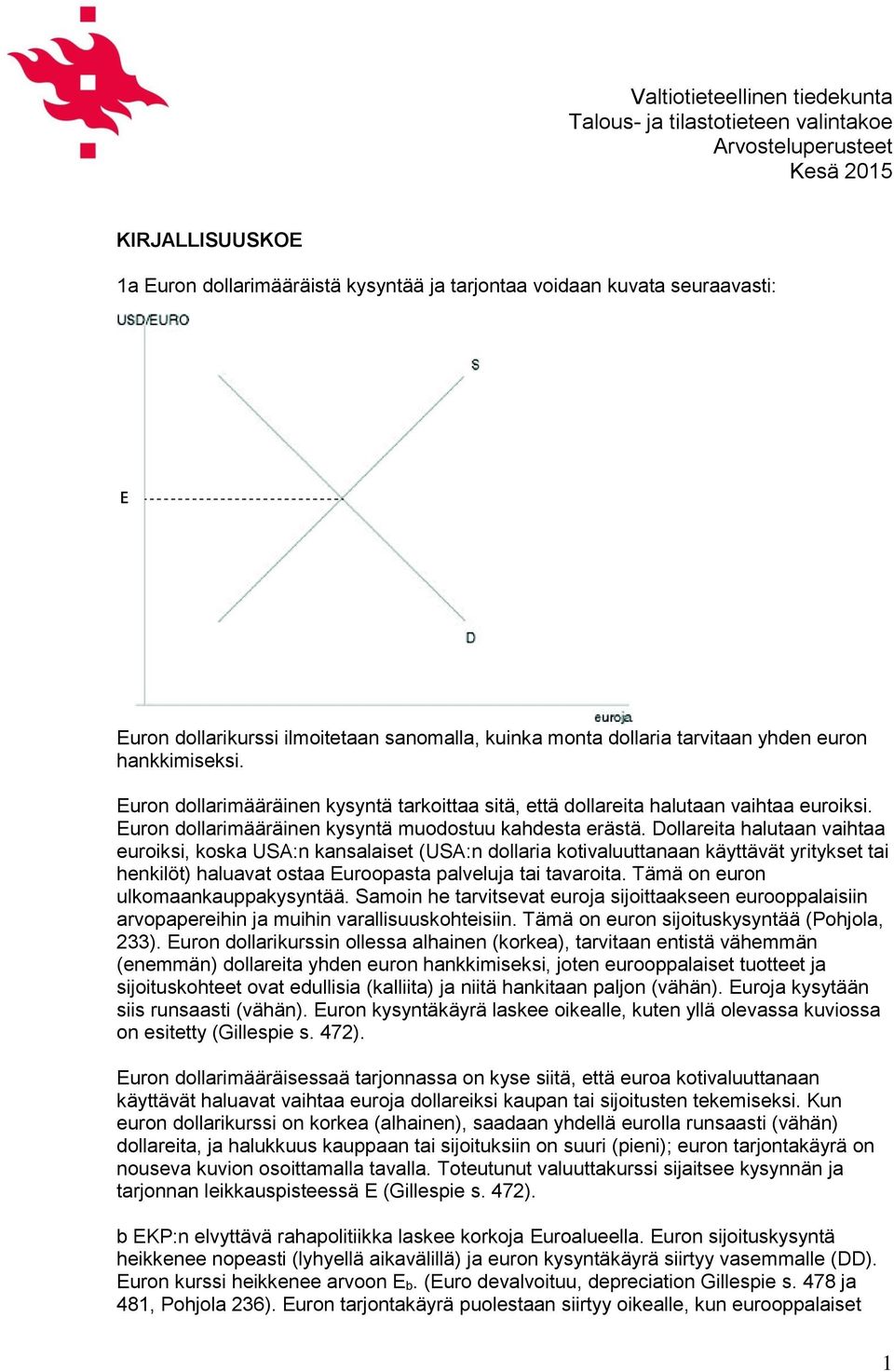 Euron dollarimääräinen kysyntä muodostuu kahdesta erästä.