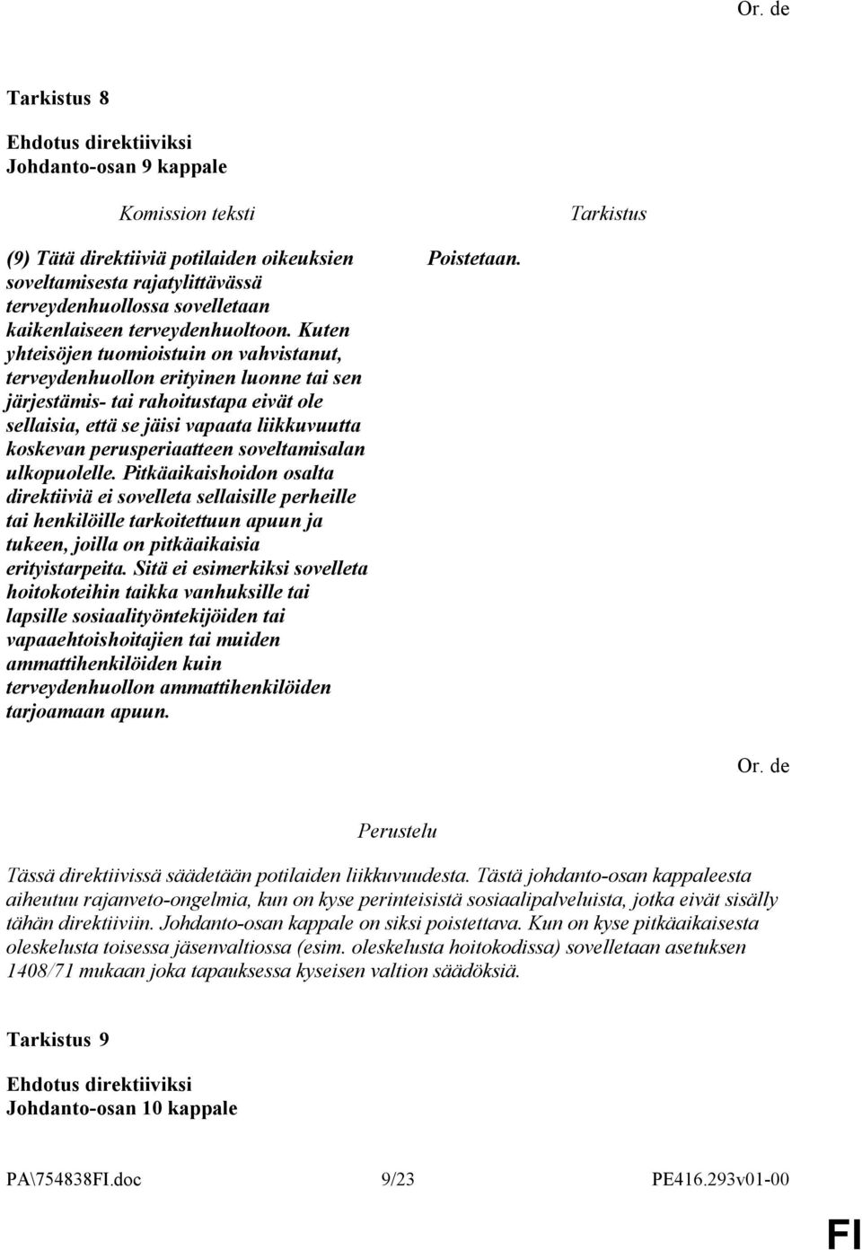 soveltamisalan ulkopuolelle. Pitkäaikaishoidon osalta direktiiviä ei sovelleta sellaisille perheille tai henkilöille tarkoitettuun apuun ja tukeen, joilla on pitkäaikaisia erityistarpeita.