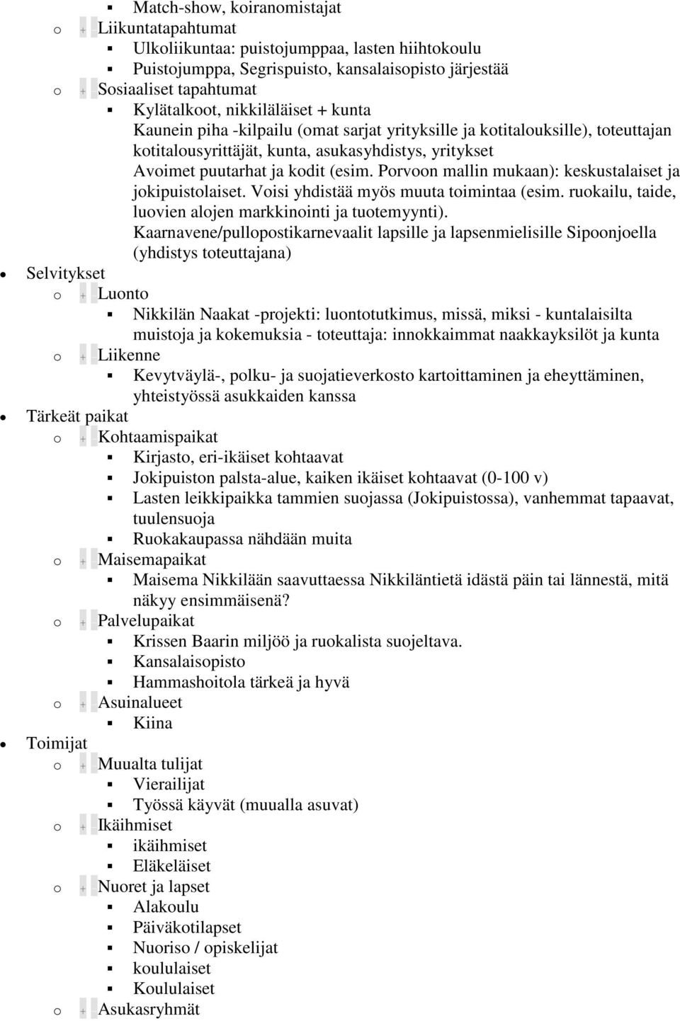 Prvn mallin mukaan): keskustalaiset ja jkipuistlaiset. Visi yhdistää myös muuta timintaa (esim. rukailu, taide, luvien aljen markkininti ja tutemyynti).