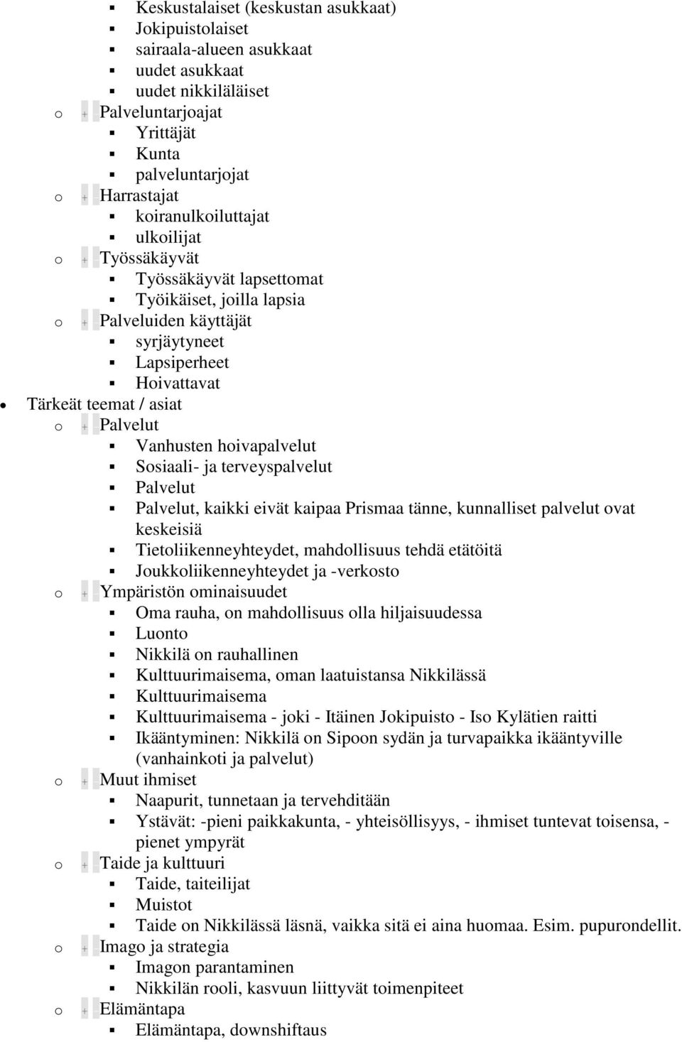 Ssiaali- ja terveyspalvelut Palvelut Palvelut, kaikki eivät kaipaa Prismaa tänne, kunnalliset palvelut vat keskeisiä Tietliikenneyhteydet, mahdllisuus tehdä etätöitä Jukkliikenneyhteydet ja -verkst +