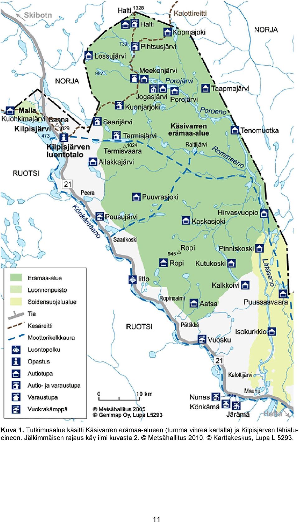 (tumma vihreä kartalla) ja Kilpisjärven