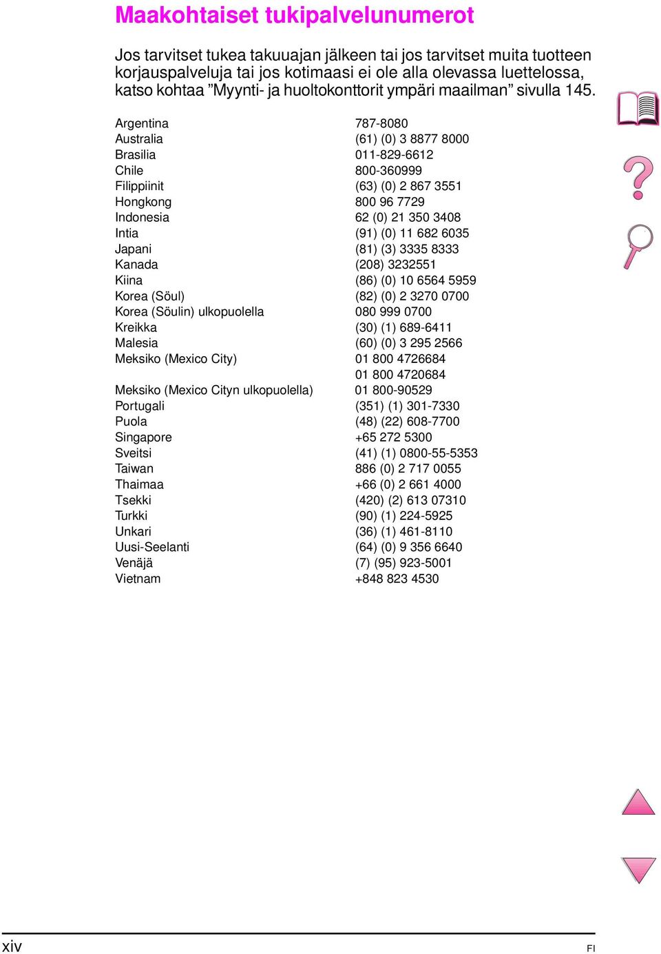 Argentina 787-8080 Australia (61) (0) 3 8877 8000 Brasilia 011-829-6612 Chile 800-360999 Filippiinit (63) (0) 2 867 3551 Hongkong 800 96 7729 Indonesia 62 (0) 21 350 3408 Intia (91) (0) 11 682 6035