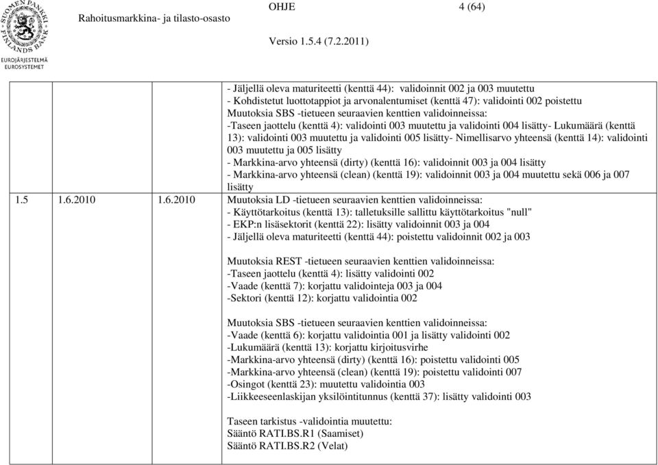 yhteensä (kenttä 14): validointi 003 muutettu ja 005 lisätty - Markkina- yhteensä (dirty) (kenttä 16): validoinnit 003 ja 004 lisätty - Markkina- yhteensä (clean) (kenttä 19): validoinnit 003 ja 004