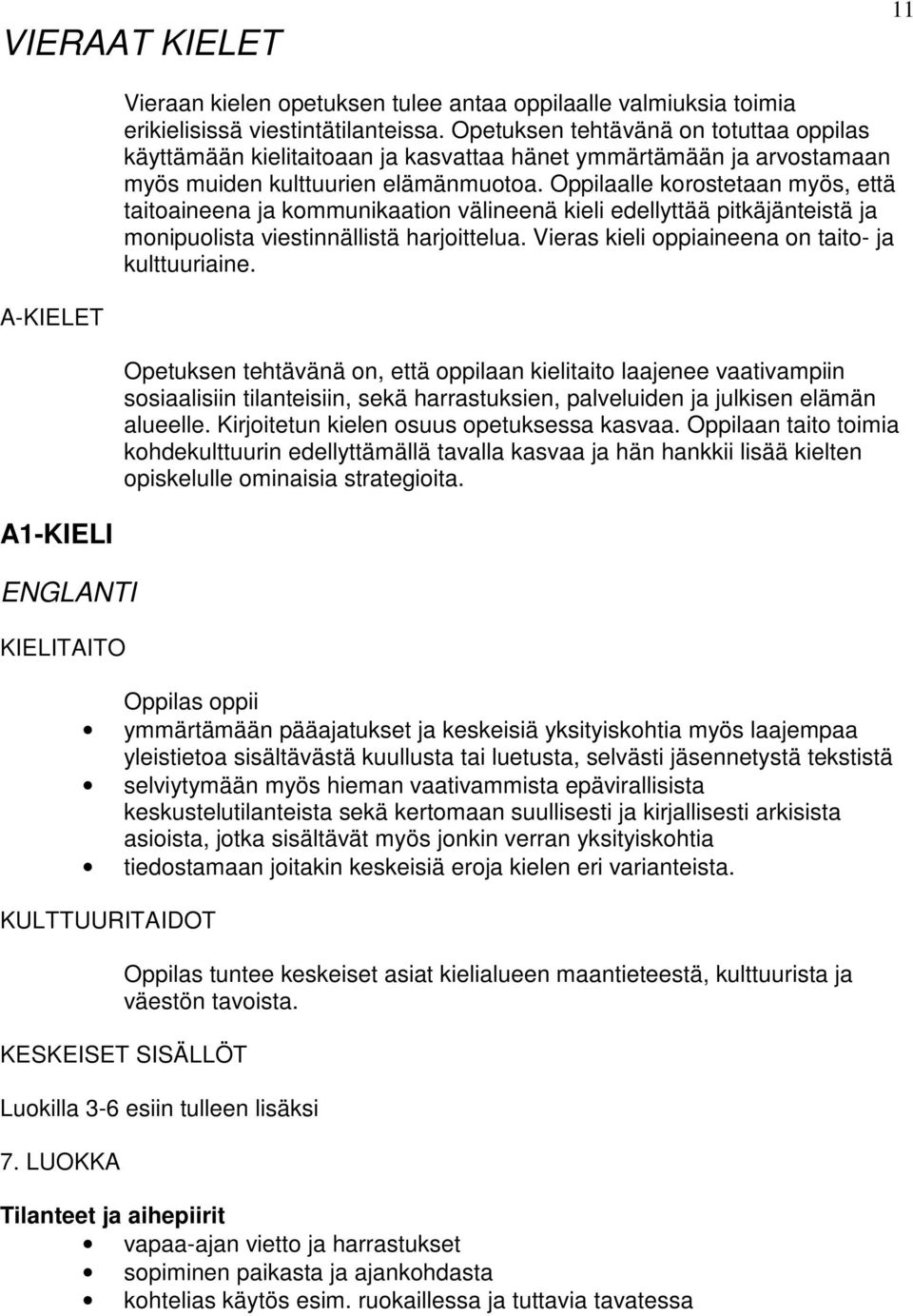 Oppilaalle korostetaan myös, että taitoaineena ja kommunikaation välineenä kieli edellyttää pitkäjänteistä ja monipuolista viestinnällistä harjoittelua.