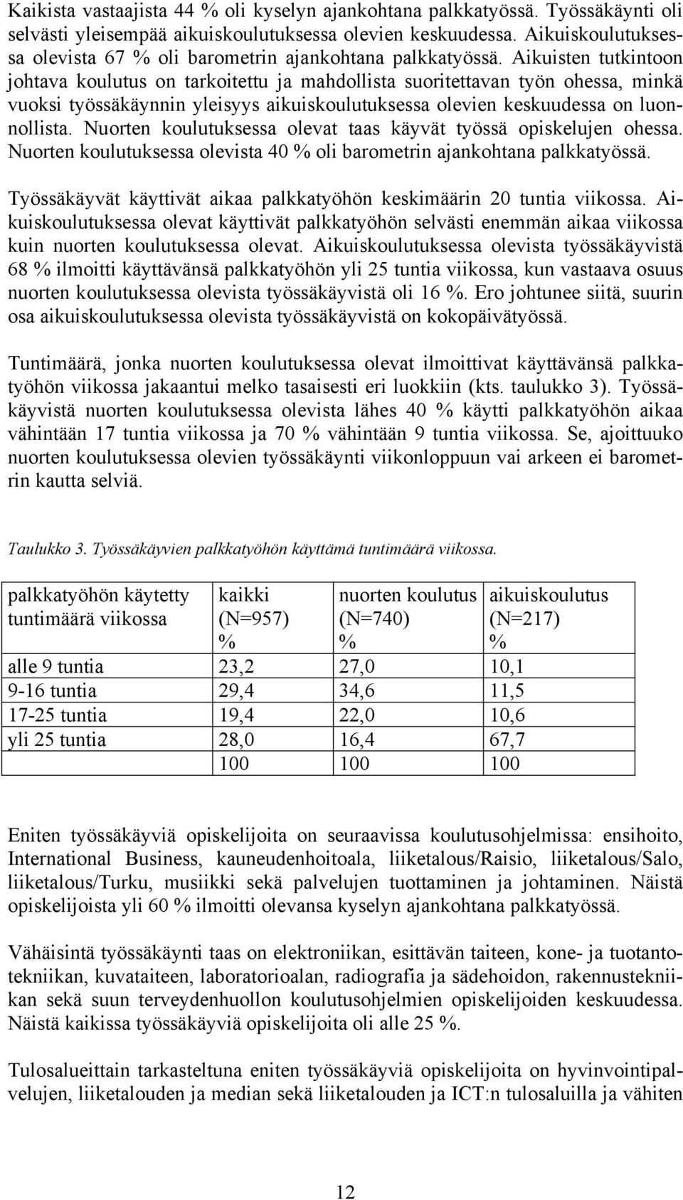 Aikuisten tutkintoon johtava koulutus on tarkoitettu ja mahdollista suoritettavan työn ohessa, minkä vuoksi työssäkäynnin yleisyys aikuiskoulutuksessa olevien keskuudessa on luonnollista.