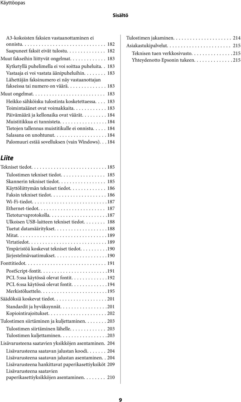 ... 183 Toimintaäänet ovat voimakkaita...183 Päivämäärä ja kellonaika ovat väärät......... 184 Muistitikkua ei tunnisteta...184 Tietojen tallennus muistitikulle ei onnistu..... 184 Salasana on unohtunut.