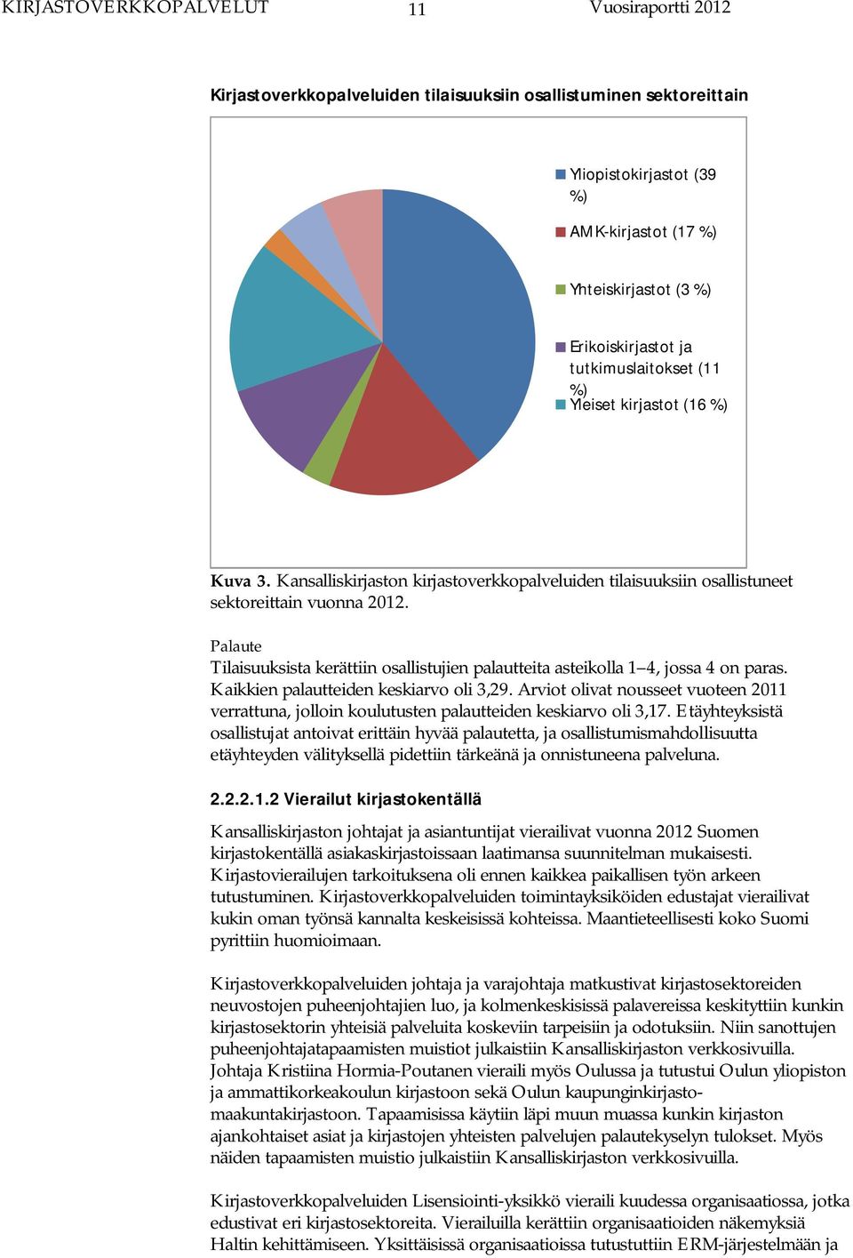 Palaute Tilaisuuksista kerättiin osallistujien palautteita asteikolla 1 4, jossa 4 on paras. Kaikkien palautteiden keskiarvo oli 3,29.