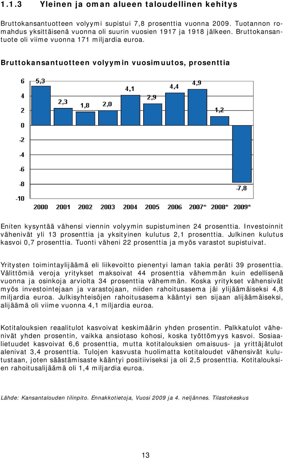 Investoinnit vähenivät yli 13 prosenttia ja yksityinen kulutus 2,1 prosenttia. Julkinen kulutus kasvoi 0,7 prosenttia. Tuonti väheni 22 prosenttia ja myös varastot supistuivat.