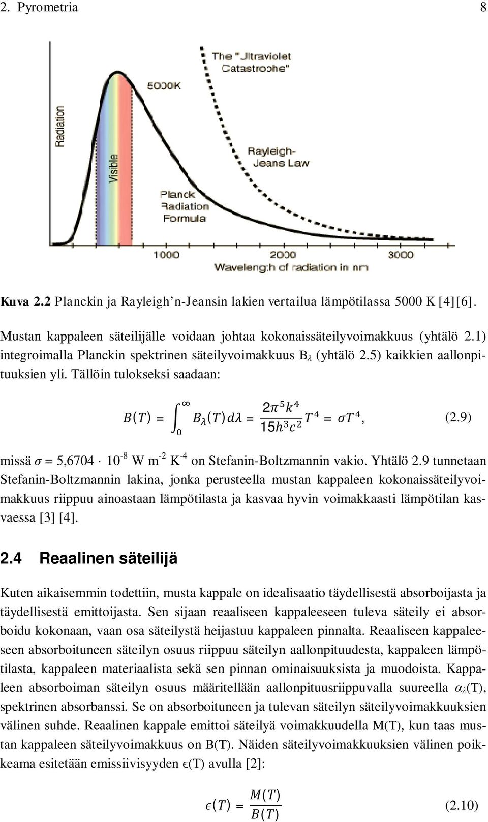 9) missä = 5,6704 10-8 W m -2 K -4 on Stefanin-Boltzmannin vakio. Yhtälö 2.