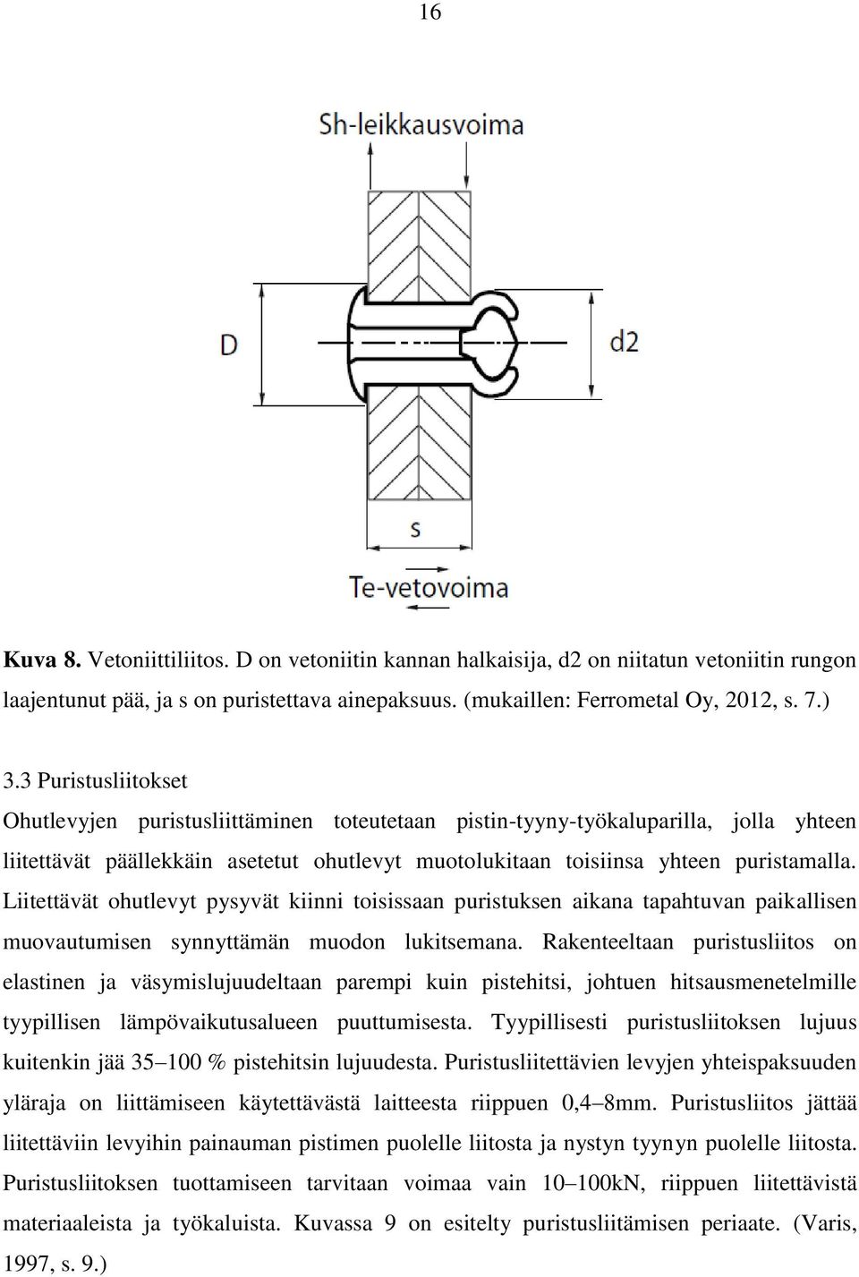 Liitettävät ohutlevyt pysyvät kiinni toisissaan puristuksen aikana tapahtuvan paikallisen muovautumisen synnyttämän muodon lukitsemana.